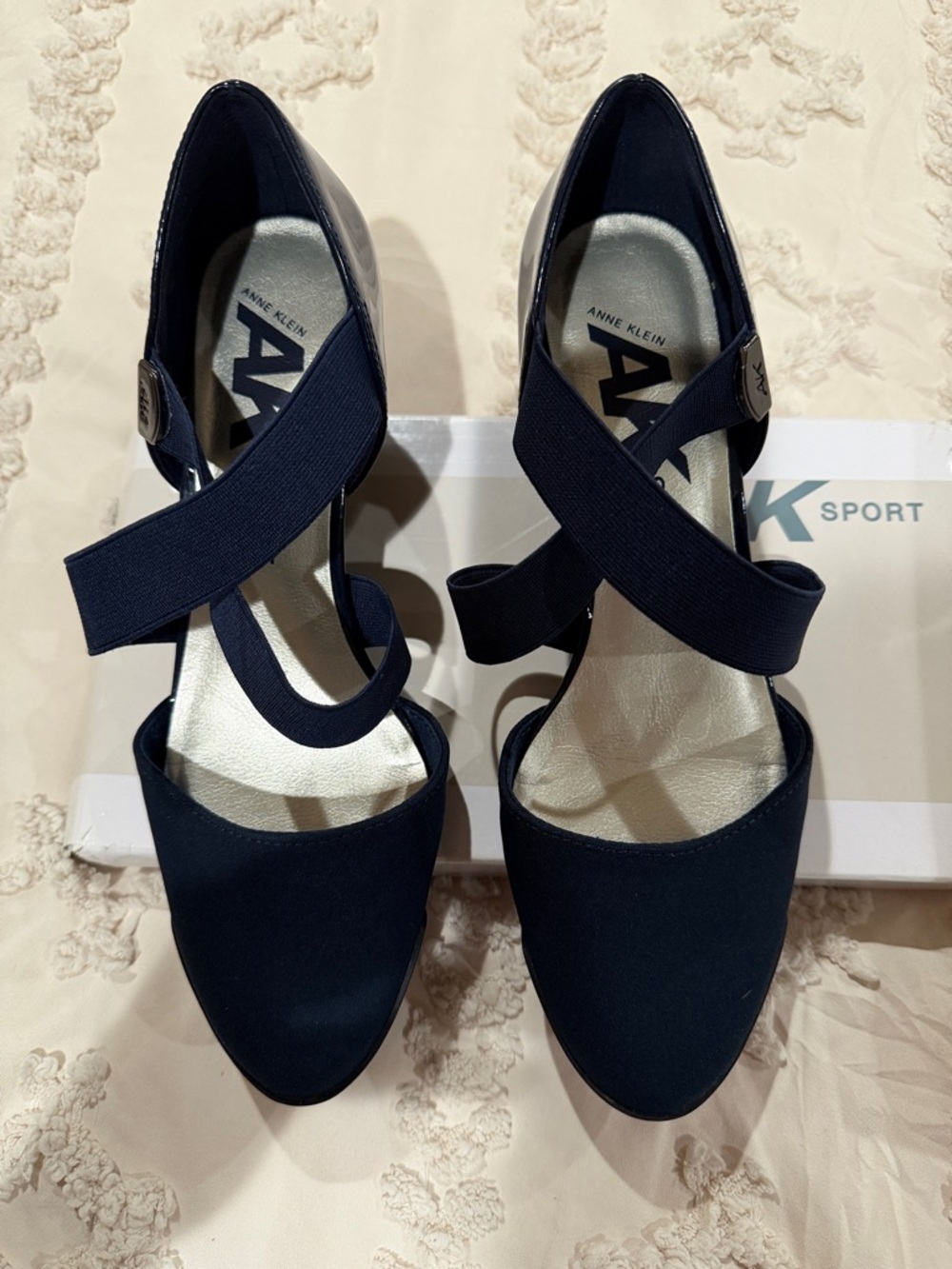 Anne Klein Navy Crisscross Strap Heels